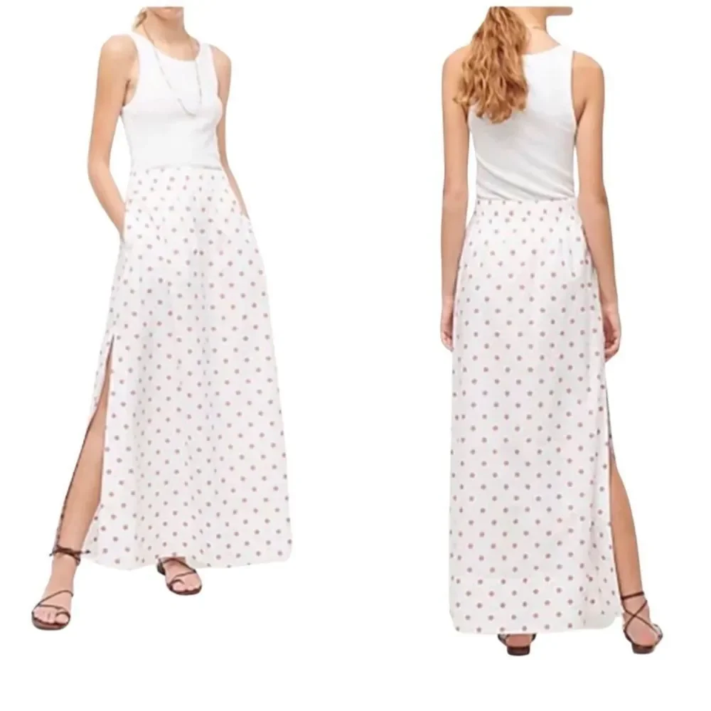 J.Crew White Rose Dot Side-Slit Maxi Skirt | Cotton Poplin | Size Small | New